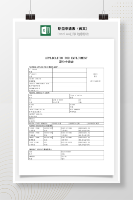 职位申请表（英文）